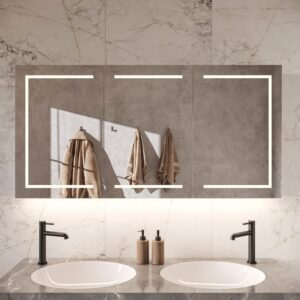 Design spiegelkast voor in de badkamer, voorzien van geïntegreerde verlichting en verwarming, een echte eyecatcher!