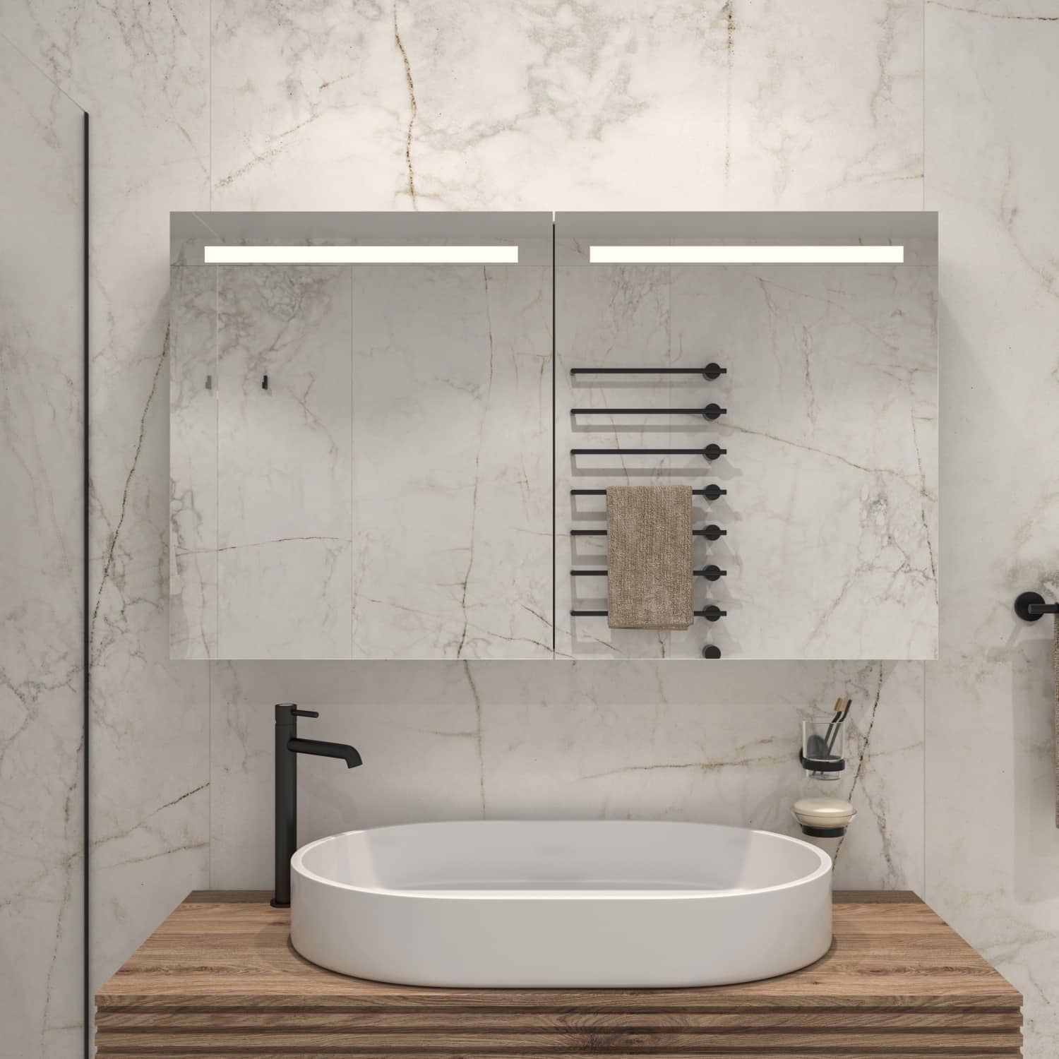 Deze alu badkamer spiegelkast is 120 cm breed en 70 cm hoog