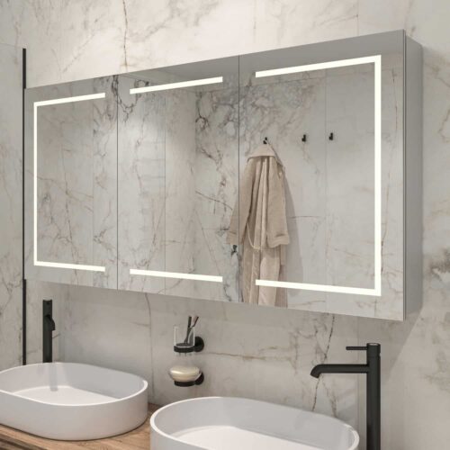 Deze alu badkamer spiegelkast is 140 cm breed en 70 cm hoog