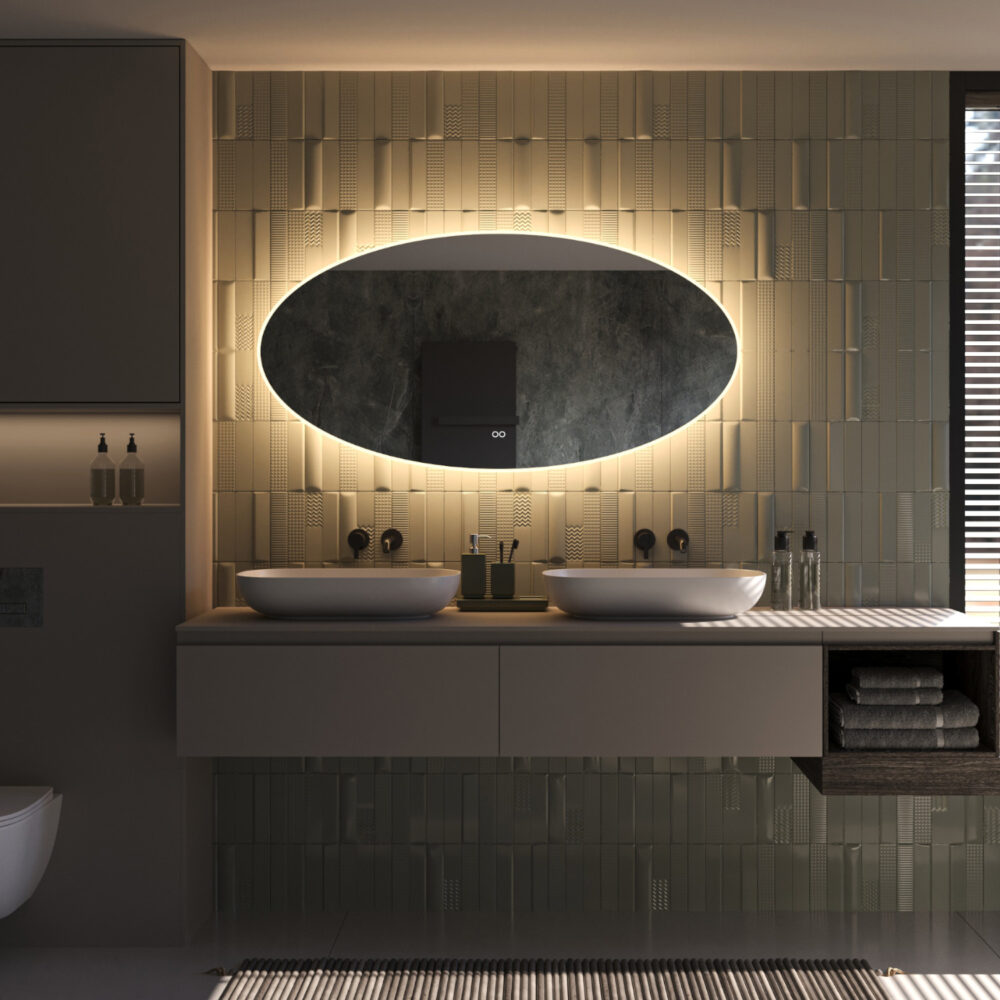 Draaibare Ovale Badkamerspiegel Met Twee Kanten En 3-kleurige, Verstelbare Verlichting, Geschikt For Woonkamer, Slaapkamer Kleedkamer(Black,40x80cm