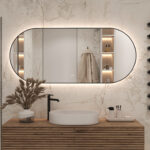 Stijlvolle luxe badkamer spiegel met zwart frame, verlichting en spiegelverwarming