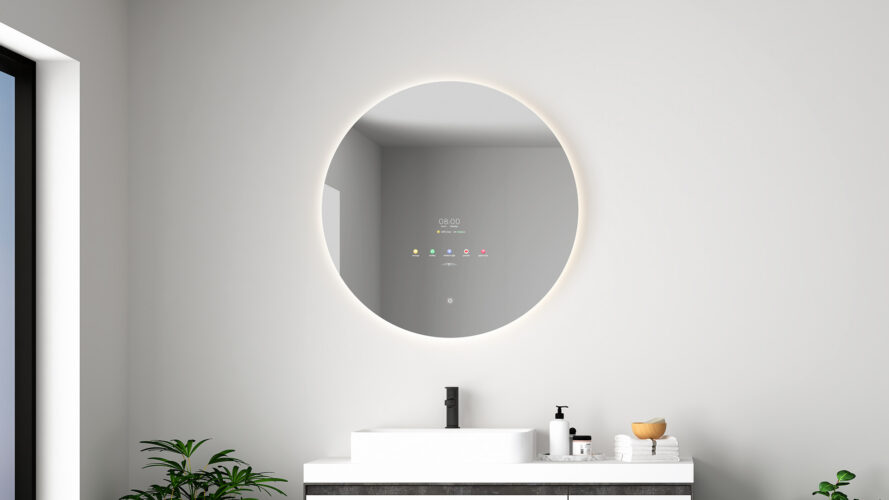 Deze smart spiegel met touch screen heeft een diameter van 80 cm.