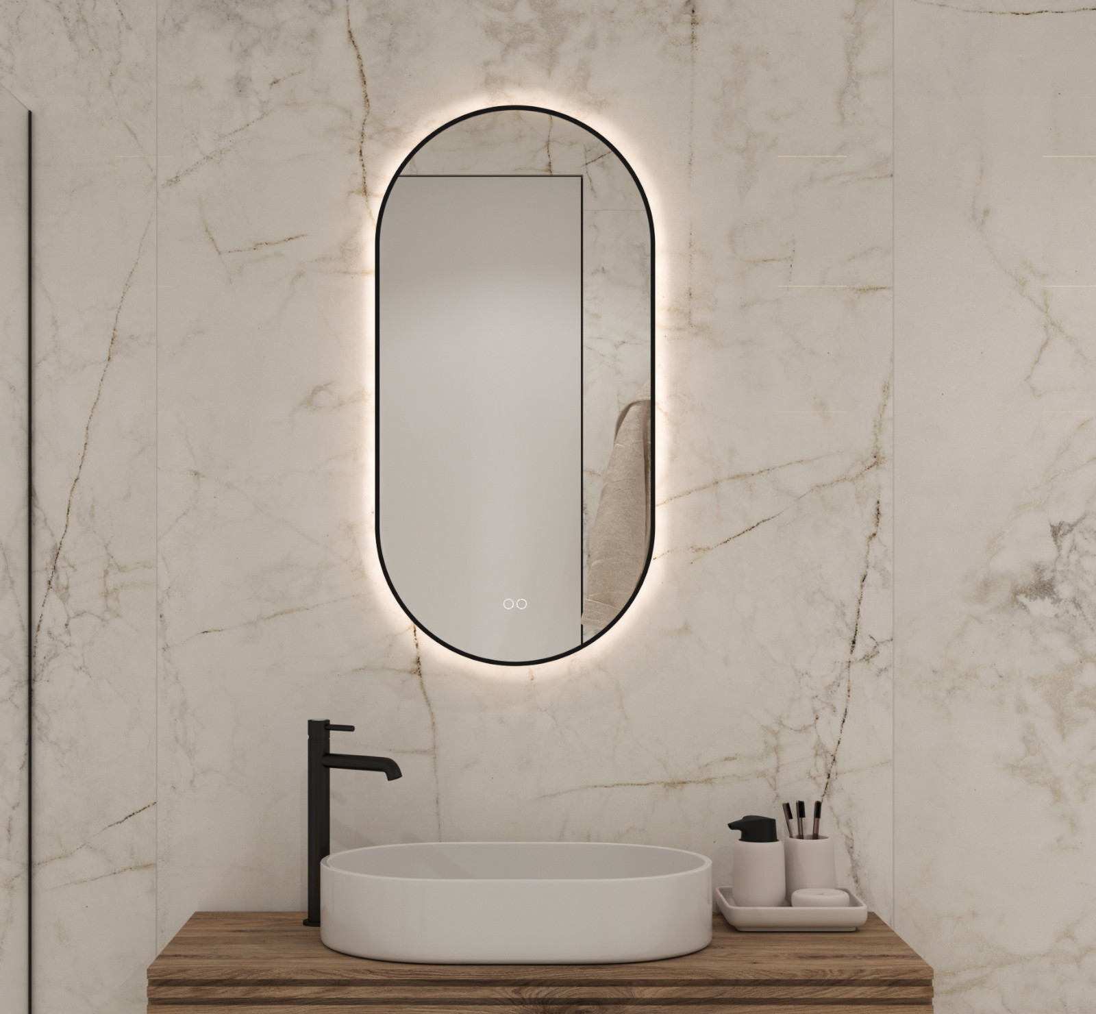 SensaHome Ovale Badkamerspiegel met Zwaar Frame Dimbare LED