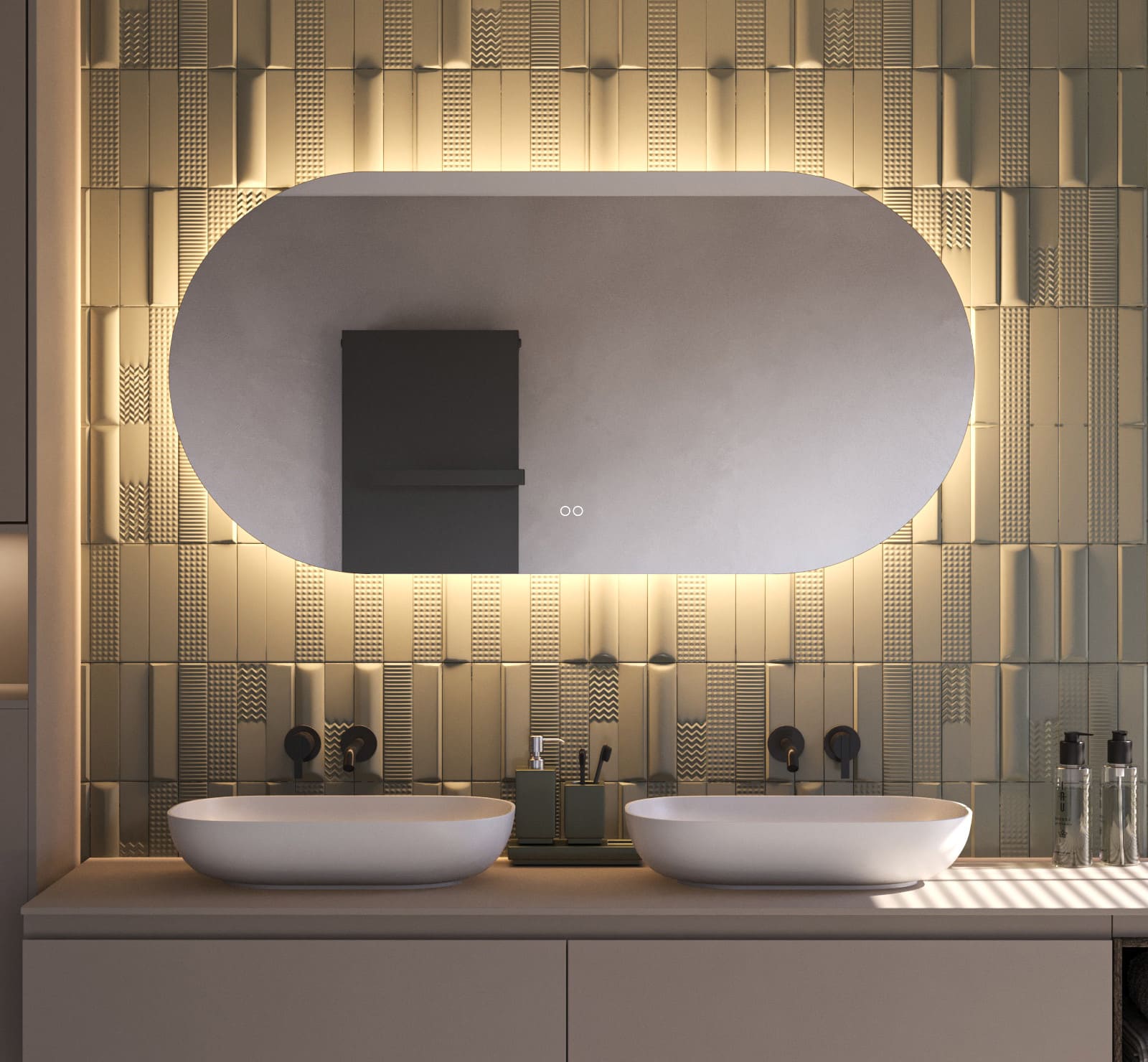 Ovale LED badkamerspiegel, 40 x 60 cm, 40 x 70 cm, 40 x 80 cm, 50 x 80 cm, 50 x 100 cm, verlichte spiegel met aluminium frame, wandspiegel, make- upspiegel, 3 kleuren