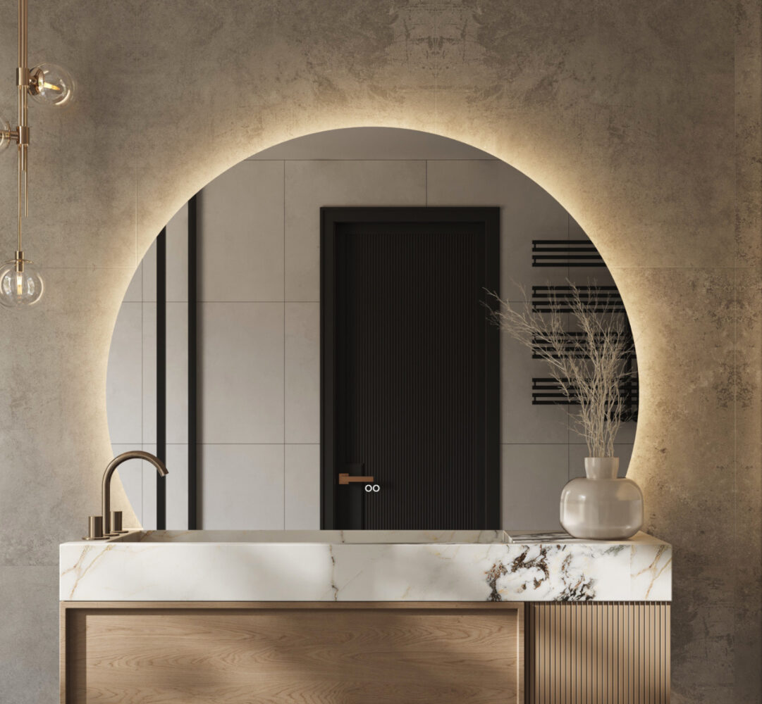 Organische half ronde badkamerspiegel 140x106 – verwarmd