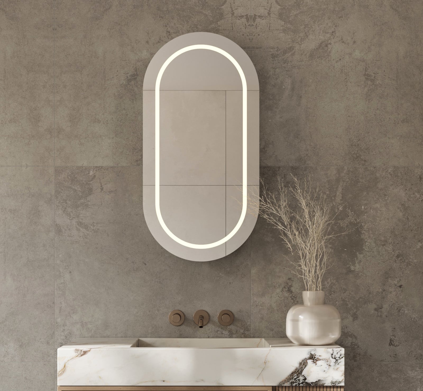 Oval Bathroom Mirrors With LED Lights 40×60cm 60×80cm Illuminated Wall Mirror For Dressing Tables 3 Colors Temperature Defoger Touch Switch IP44 Rated Waterproof(40x60cm