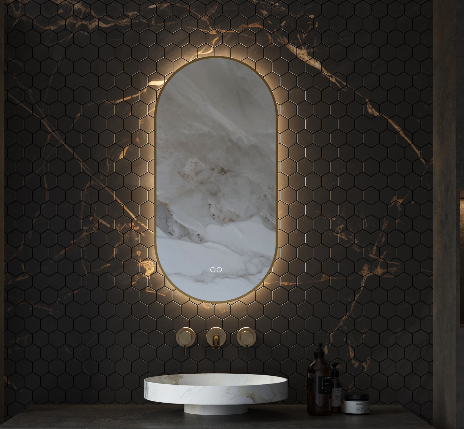 Koonmi Miroir de Salle de Bain Ovale Doré 43 x 76 cm - Mural en Verre
