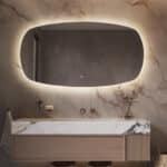 Luxe Deens ovale badkamer spiegel, van alle gemakken voorzien, zoals: indirecte verlichting, spiegelverwarming, dimfunctie en instelbare lichtkleur