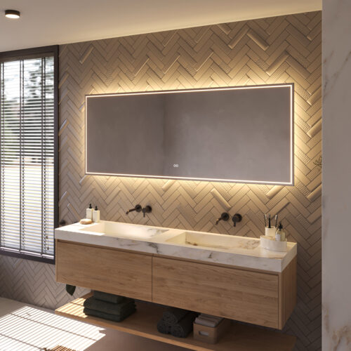 De geïntegreerde spiegelverwarming schakelt automatisch mee met de verlichting en voorkomt dat de spiegel beslaat na bv het douchen, handig!