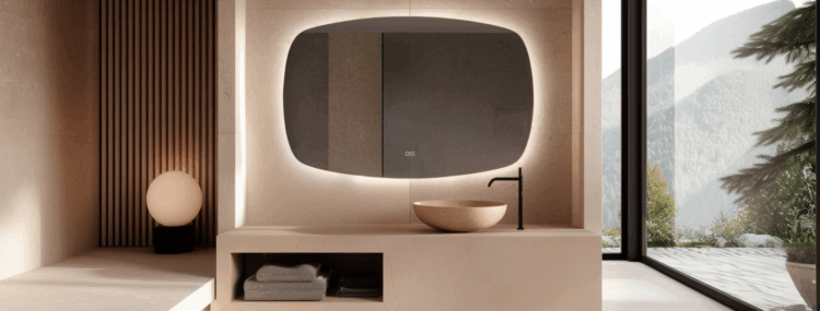 Deens ovale spiegel japandi badkamer