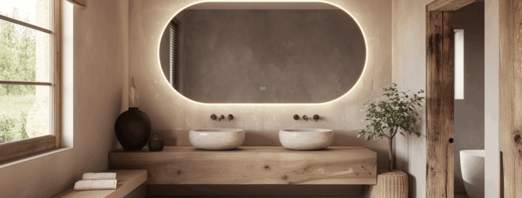 Ovale badkamerspiegel landelijke badkamer