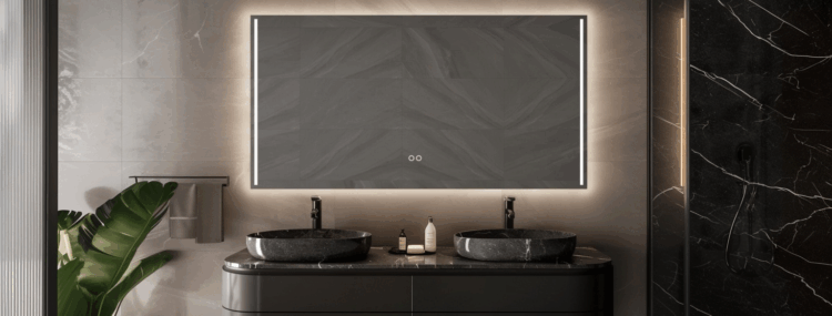 luxe badkamer met rechthoekige spiegel