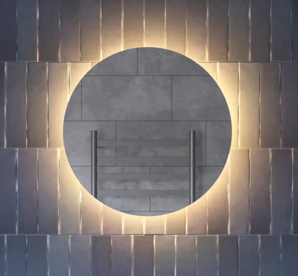 Fraaie ronde toilet spiegel, uitgevoerd met rondom indirecte verlichting