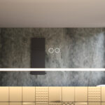 Uitgevoerd met een dubbele touch schakelaar in het spiegelglas; linker touch knop voor het gelijktijdig in- en uitschakelen van de verlichting en de verwarming, inclusief geïntegreerde dimfunctie voor de verlichting, rechter touch knop om traploos de gewenste kleur van de verlichting in te stellen
